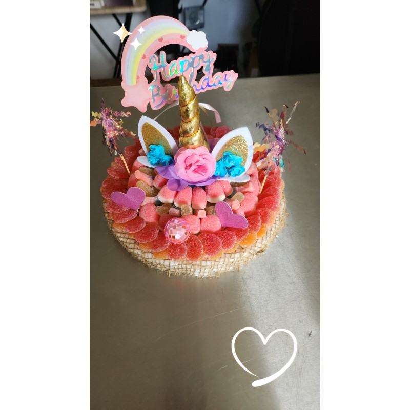 gateau bonbons licorne anniversaire fete enfants bébé adultes barbecue gender haribo