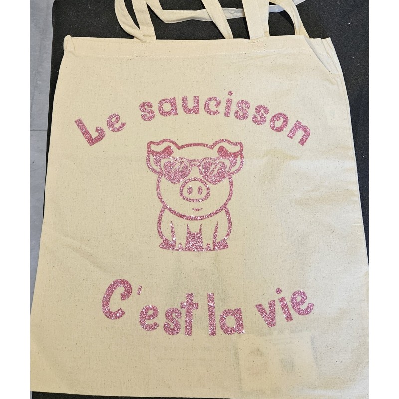 Sac toile rose pailleté