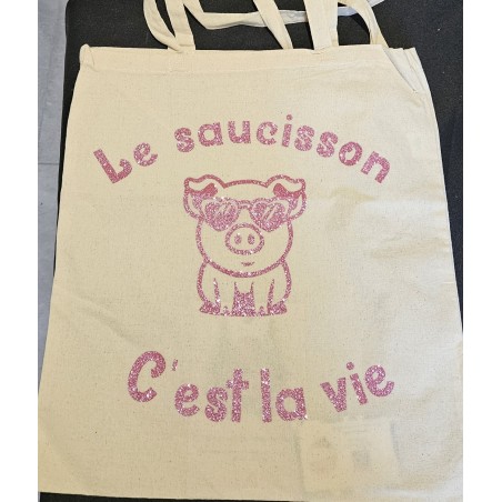 Sac toile rose pailleté