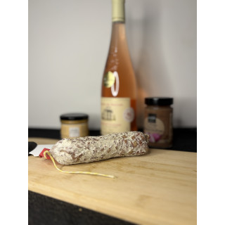 saucisson chataignes coques arbre feuilles foret herbe apero amis famille cochonou justin bridou